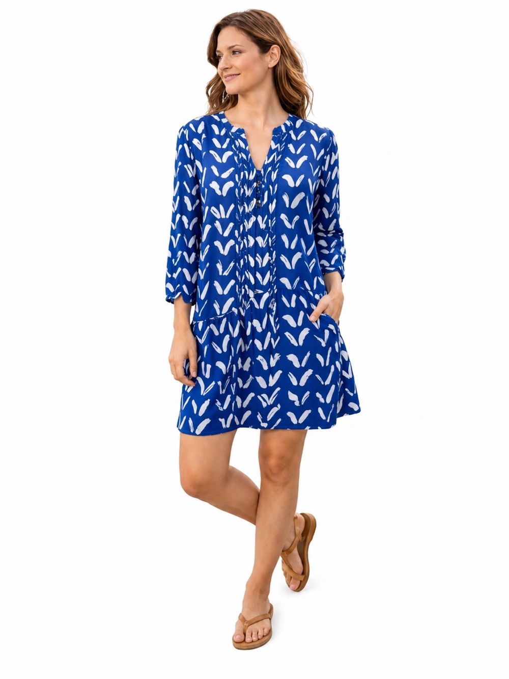 Anthropologie Maeve Royal Blue Abstract Print Pintuck Tunic Dress Size Medium